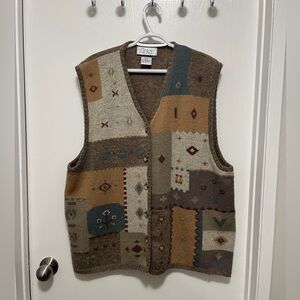 XL Vintage ,Cottagecore Antels Shetland Wool button up vest